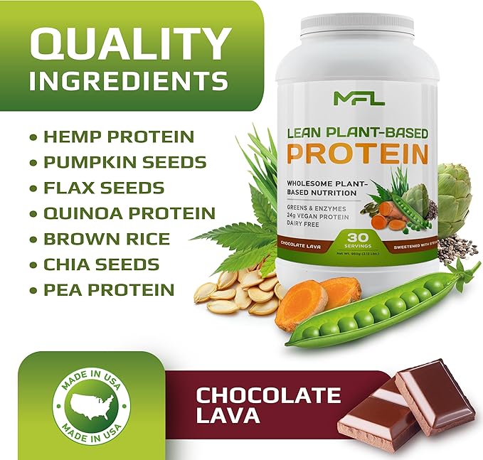 MFL Vegan Plant-Based Protein Powder l Gluten Free l Non Dairy l Non GMO l Lactose Free l Keto-Friendly | 2.12 lbs (Chocolate Lava)