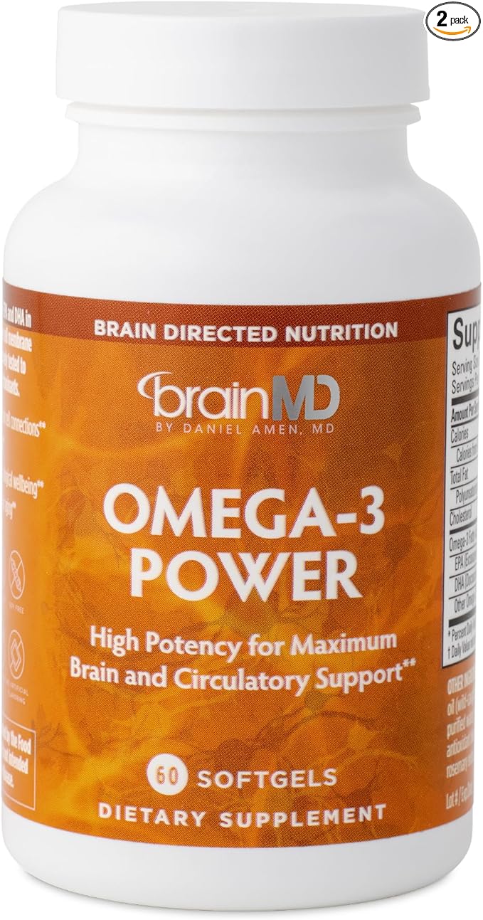 BRAINMD Dr Amen Omega-3 Power - 60 Capsules Pack of 2 - Joint &amp Immune Support Supplement - Contains DHA &amp EPA - Gluten Free - 60 Total Servings