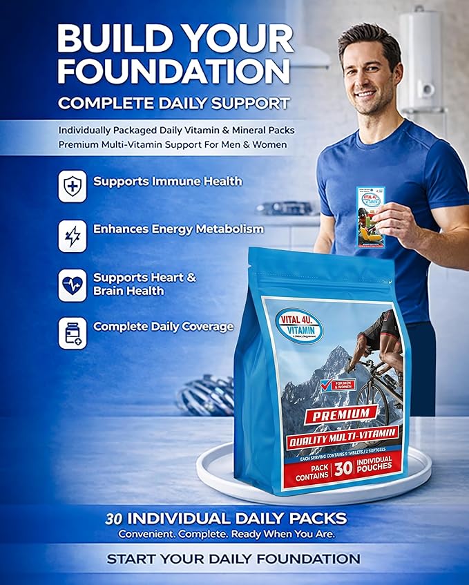 VITAL 4U® Vitamin - Premium Multivitamin for Men and Women | Supports Immune System Energy Heart Health and Body Functions Plus Sports Nutrition with Joint Support - 30 Servings