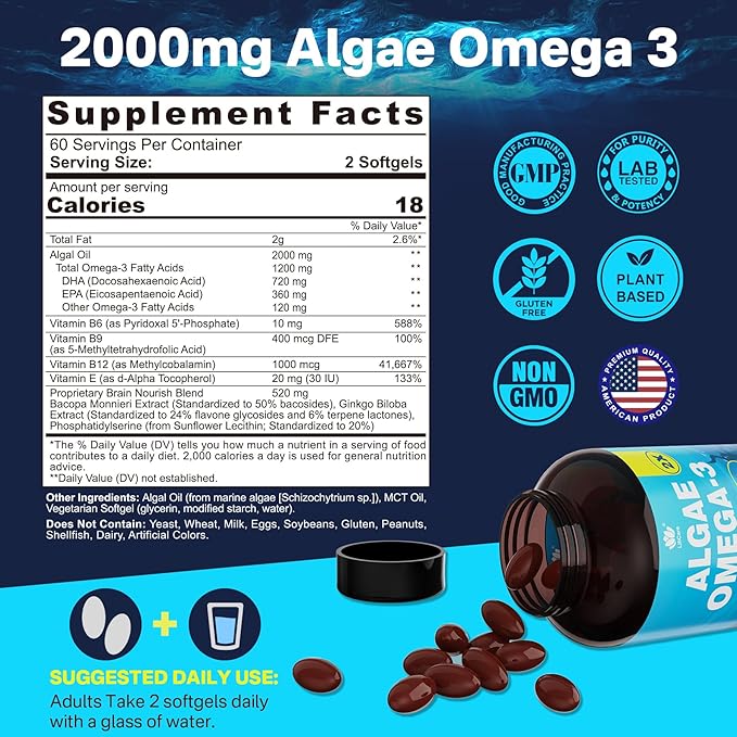 Plant Based Calcium Supplement &amp Plant-Based Algae Omega 3 1200mg Supplement
