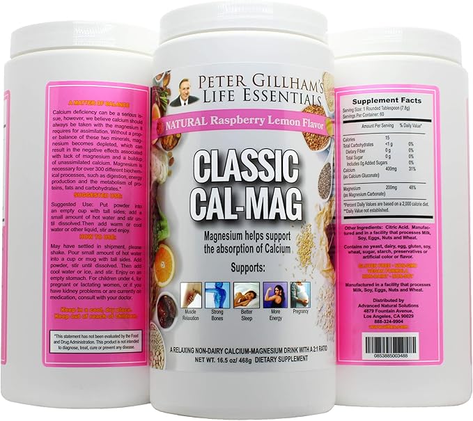Classic Cal-Mag Powder Raspberry Lemon Original 2:1 Formula 16.5oz(60 Servings) Sleep &ampStress Aid for Muscle Relaxation Leg Cramps Bones &amp Teeth. Made in The USA