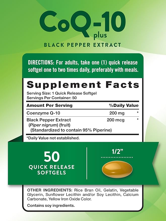 Nature's Truth CoQ10 200mg Softgels | 50 Count | Enhanced Absorption Supplement | Plus Black Pepper Extract | Non-GMO Gluten Free