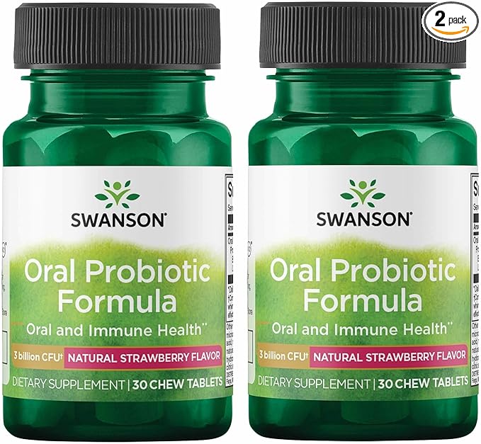 Swanson Oral Probiotic Formula with BLIS K12 for Adults Seeking Oral Respiratory and Immune Health Support - Natural Strawberry Flavor (30 Chewable Tablets 2 Pack)