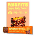 Misfits Vegan Protein Bars - Peanut Butter Fudge | Nutrition Bars - 14g Protein 1g Sugar Plant-based Low Carb Non-GMO Gluten Free Snacks | Pack of 12