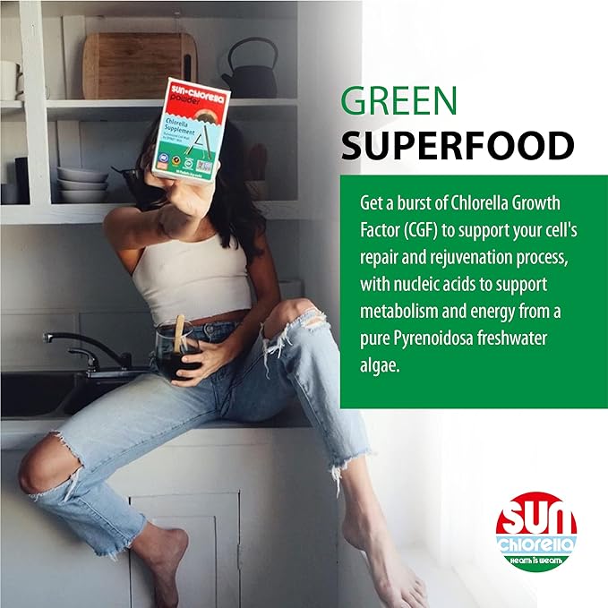 Sun Chlorella 200 mg Green Algae Superfood Supplement - Pulverized Cell Wall - Chlorophyll CGF Active B12 Iron Protein - Non-GMO - 300 Tablets