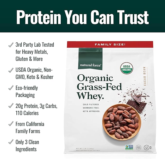 Natural Force Whey Protein Powder – Chocolate 5 lbs Organic Clean Collagen Peptides Powder Unflavored 10.7oz