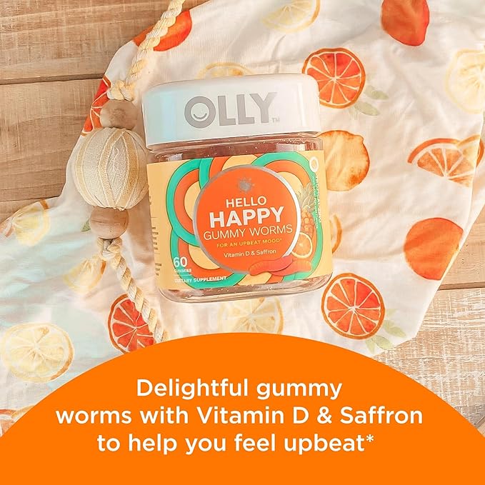 OLLY Metabolism Gummy Rings Apple Cider Vinegar Vitamin B12 Chromium Energy and Digestive Health Chewable Supplement Apple Flavor - 30 Count and OLLY Hello Happy Gummy Worms Mood Balance Suppor