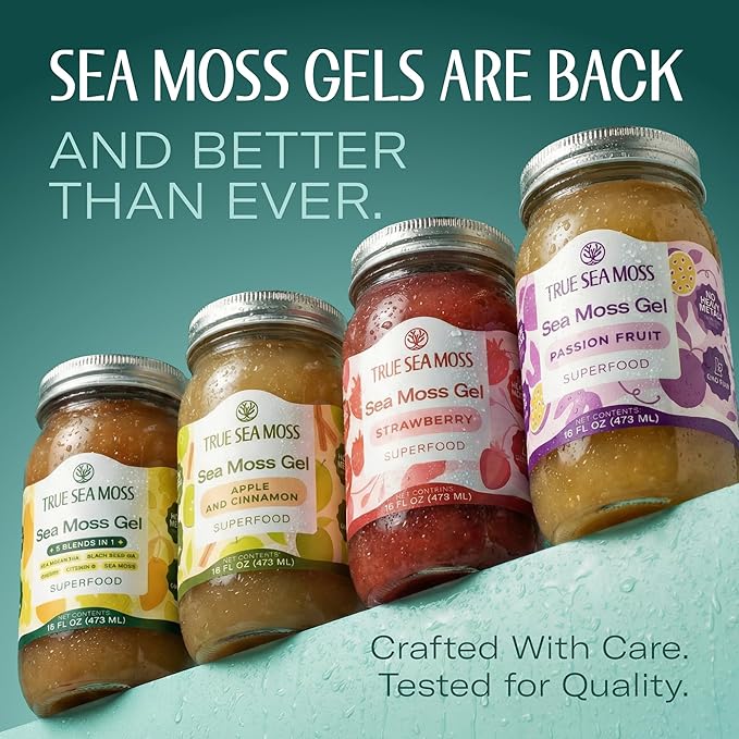 TrueSeaMoss Sea Moss Gel – Made in USA – Wildcrafted Seamoss Fruits &amp Jarred Vegetables – Apple/Cinnamon Pack of 3 (Labels may Vary)