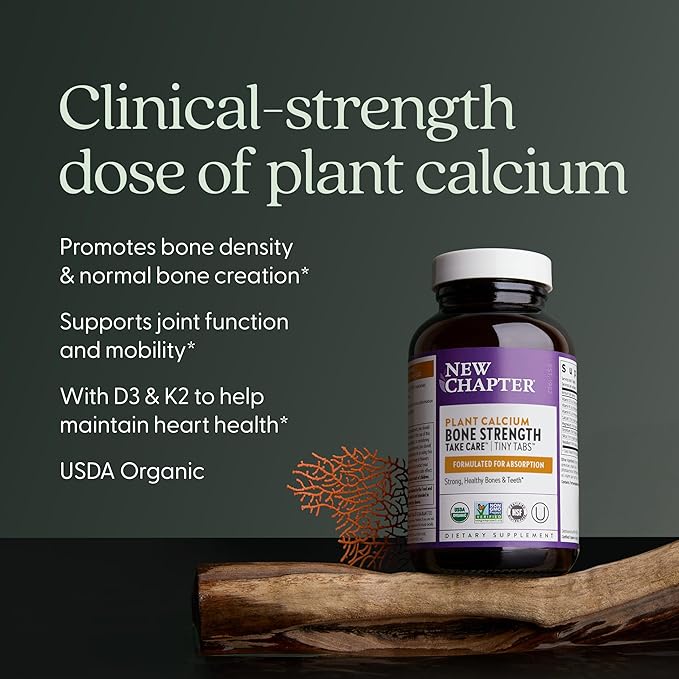 New Chapter Calcium Supplement - Bone Strength Tiny Tabs Plant-Based USDA Organic Calcium with Magnesium Vitamin D3+K2 for Bone Health &amp Joint Mobility Heart Support 905 mg dose - 120 Tiny Tab