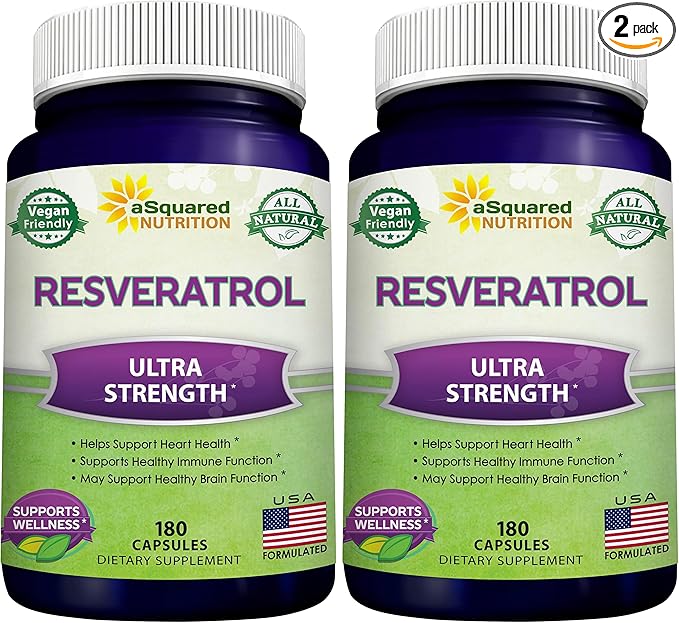 100% Natural Resveratrol - 1000mg Per Serving Max Strength (180 Capsules) Antioxidant Supplement Trans-Resveratrol Pills for Heart Health &amp Pure Polyphenols (Pack of 2)