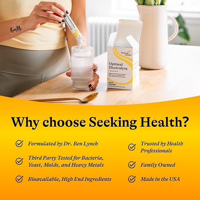 Seeking Health Optimal Electrolyte Sticks - Electrolyte Drink for Hydration Heart &amp Muscle Recovery† Support - Supports Active Lifestyle - Vegan Gluten-Free &amp Non-GMO - Lemonade Flavor 30 S