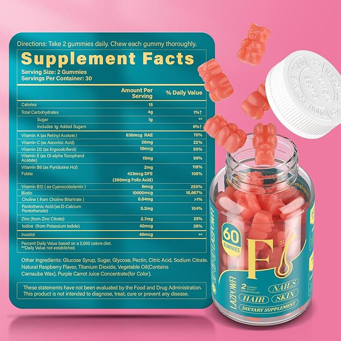 Biotin Gummies -Hair Skin and Nails Vitamins Vegan Vitamin B7 Supports Hair Growth and Stronger Nails for Men &amp Women 90 Day Supply-Strawberry