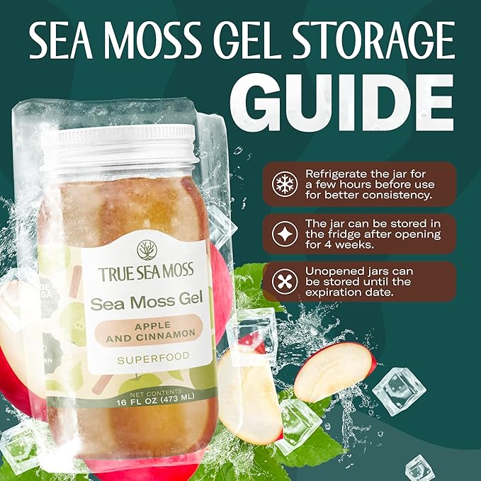 TrueSeaMoss Sea Moss Gel – Made in USA – Wildcrafted Seamoss Fruits &amp Jarred Vegetables – Apple/Cinnamon Pack of 3 (Labels may Vary)