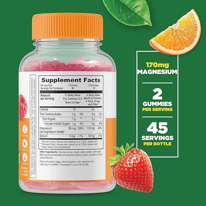 Lifeable Biotin Kids + Magnesium Citrate Kids Gummies Bundle - Great Tasting Vitamin Supplement Gluten Free GMO Free Chewable Gummy