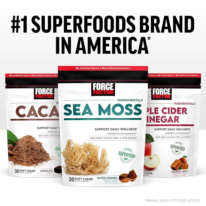 Force Factor Sea Moss Soft Chews Support Immunity Digestion and Heart Health Irish Sea Moss Superfood &amp Antioxidants Supplement Non-GMO Gluten-Free Salted Caramel Flavor 90 Soft Chews 3-P