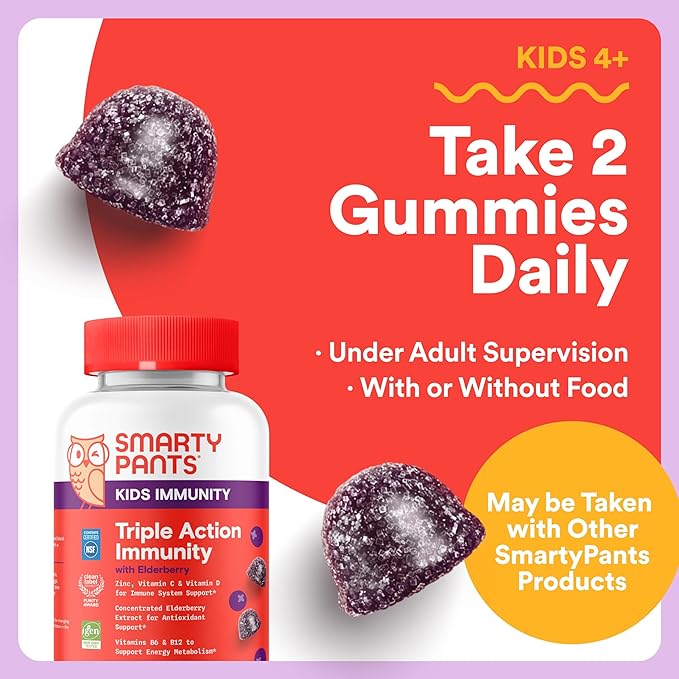 SmartyPants Kids Daily Nutrition &amp Immunity Bundle: Multivitamin + Elderberry Gummies with Prebiotic Fiber Vitamins C D3 B12 A &amp Zinc – Gluten Free Non-GMO 90 &amp 60 Count (Pack of 2)