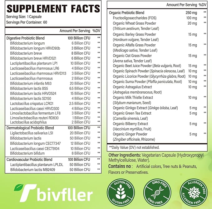 Probiotics for Women Men- 300 Billion CFU 24 Strains Probiotic+15 Organic Herbs Prebiotics Blend Pre and Probiotics for Digestive Health Immune &amp Gut Diarrhea Bloating Vegan 2 Month Supply