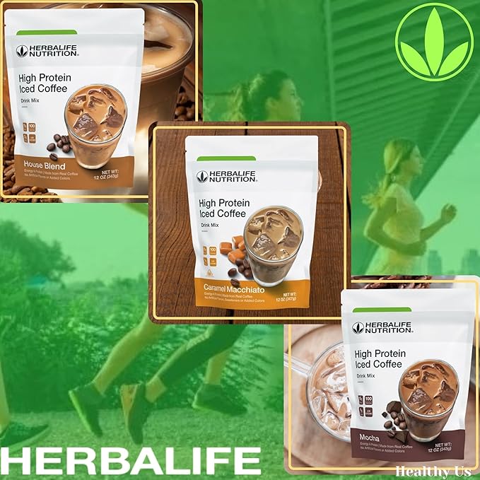 HERBALIFE NUTRITION High Protein Iced Coffee Drink Mix: (Caramel Macchiato 12 oz 347g) Energy and Protein Made From Real Coffee Low fat c