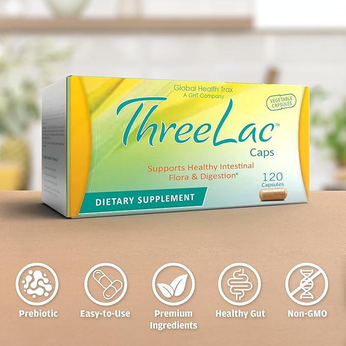 Global Health Trax GHT - ThreeLac Probiotic Capsules 120 Count - Comprehensive Digestive Support for Men Women and Children - Immune System and Gut Balance Non-GMO