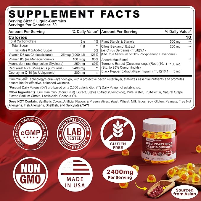 Red Yeast Rice Gummies 2400MG with CoQ10 + Calcium Citrate Gummies 1200mg