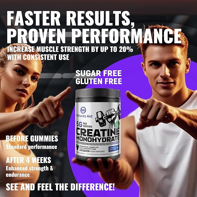 Creatine Monohydrate Gummies – Pre-Workout Energy &amp Muscle Growth Support for Men &amp Women | Grape Electrolyte Gummies (135 Count)