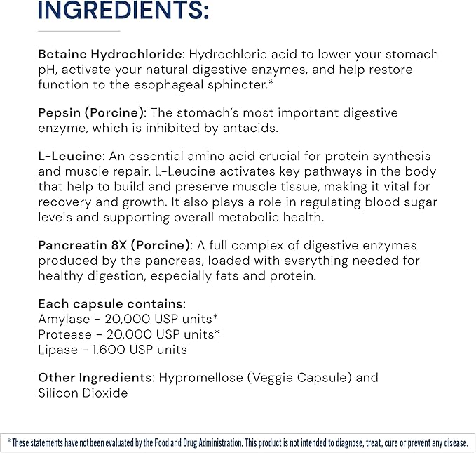 BodyHealth Digestive Enzymes Full Spectrum Digestive Support (180 caps) Betaine Pepsin Pancreatin BPP Loaded with Enzymes and Probiotics Relief for Stomach Bloating Heartburn Gas Constipation