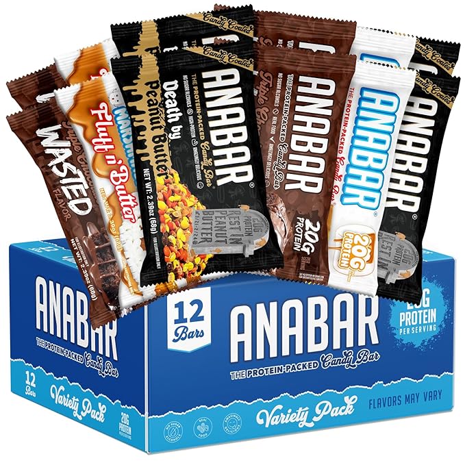 Anabar Protein Bar Variety Packs The Protein-Packed Candy Bar World's Best Tasting Protein Bar No Sugar Alcohols High Protein Amazingly Delicious 20 Grams of Protein (12 Bars Guilty Pleasure Pa