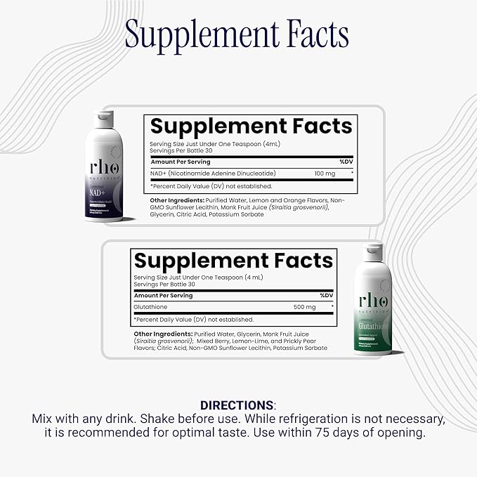 Rho Nutrition - Cellular Health Essentials Bundle – Liquid Liposomal Supplements for Healthy Aging &amp Cellular Support - NAD+ Curcumin + Resveratrol &amp Glutathione (3 Pack)