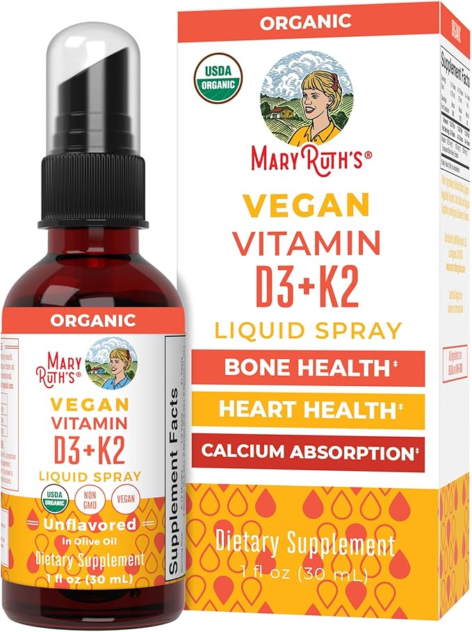 MaryRuth's Organic D3 + K2 Spray for Adults &amp Kids for Bone Health | Vitamin D3 as Cholecalciferol | Vitamin K2 | Immunity | Mineral Absorption | Heart Health | Vegan | Non-GMO | Gluten Free | 1 F