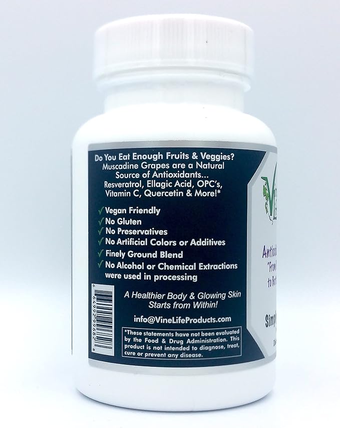 VineLife Muscadine Grape Seed &amp Skin 650mg - 60 Veggie Capsules - Antioxidant Superfood - 1300mg Per Serving - Natural Resveratrol