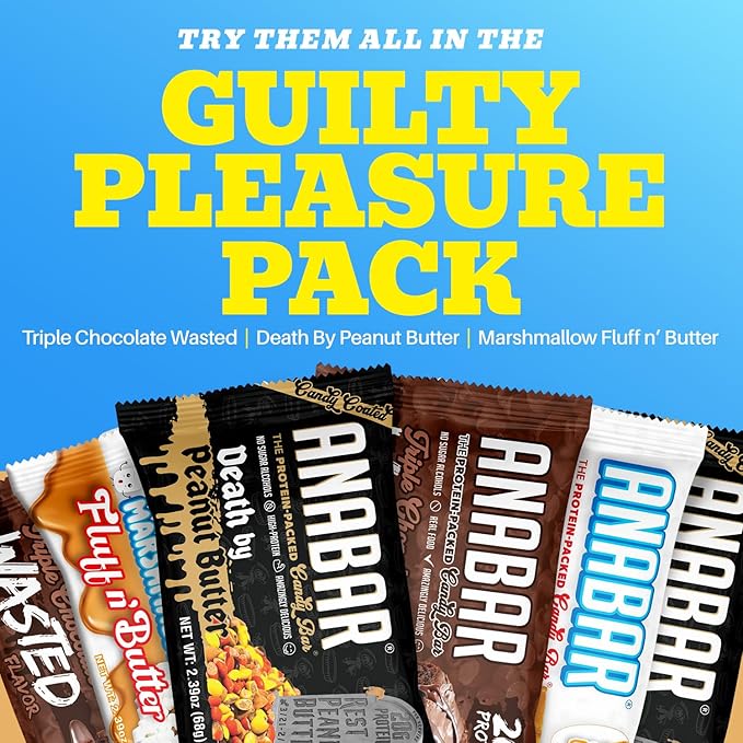Anabar Protein Bar Variety Packs The Protein-Packed Candy Bar World's Best Tasting Protein Bar No Sugar Alcohols High Protein Amazingly Delicious 20 Grams of Protein (12 Bars Guilty Pleasure Pa