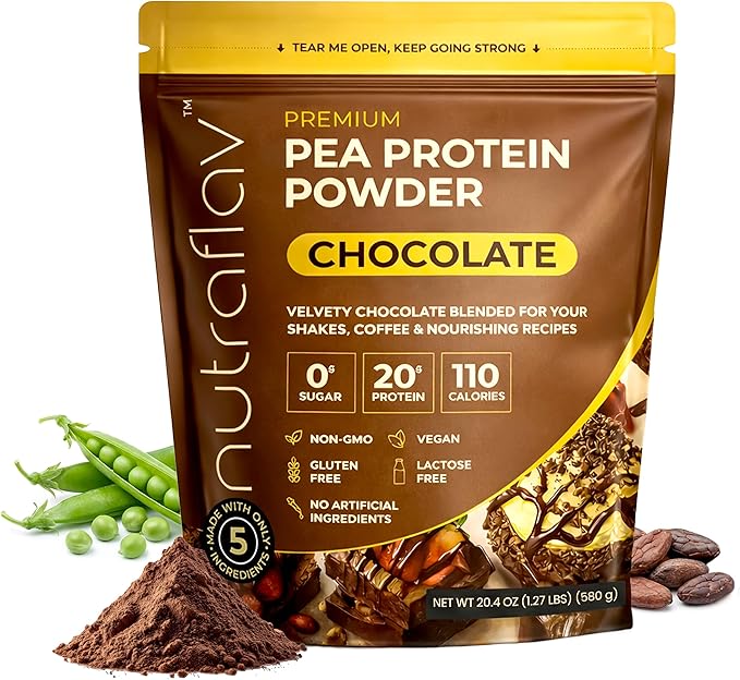 Vegan Chocolate Protein Powder - Plant Based Pea Protein Powder - 20g Protein Per Serving with 5 Ingredients - Iron-Rich Easy to Digest - No Added Sugar - Great for Shakes &amp Smoothies - 20 Servin