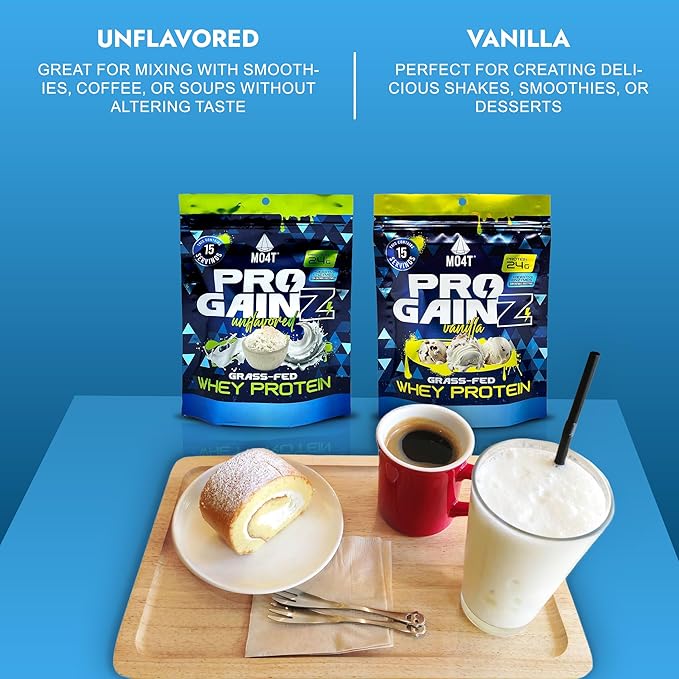 MO4T ProGainz - Grass-Fed Whey Protein Concentrate Powder - Whey Concentrate with Digestive Enzymes - 24g of Whey Concentrate Protein per Serving- Proteina para ganar masa Muscular