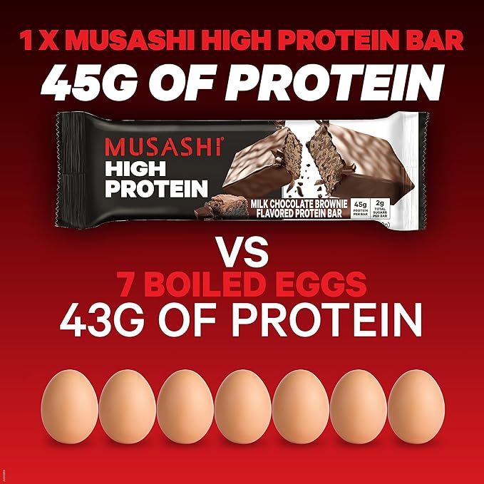MUSASHI High Protein Bar 45g Protein 2g Total Sugars Peanut Butter &amp Milk Chocolate Coated Post Workout and Protein Snack On The Go 12 Pack of 3.2oz (90g) Bars