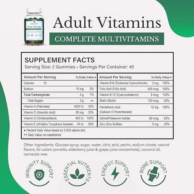 Salaam Nutritionals - Adult Multivitamins Vitamin Gummies for Women and Men Multivitamins for Adults with 11 Essential Vitamins and Minerals 90 Count 3 Packs