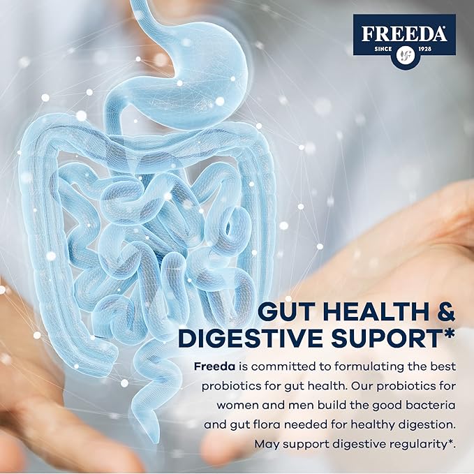 FREEDA Acidophilus Probiotic 1 Billion CFU – Lactobacillus Acidophilus for Women &amp Men – Gut Health &amp Digestive Support – Vegan Kosher Non-GMO – Shelf-Stable Supplement (100 Capsules)