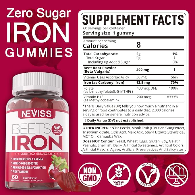 Vegan Iron Gummies with Vegan Multivitamin for Women Men with Iron Vitamin B12 A D3 K2 Algae Omega 3 Magnesium Zinc