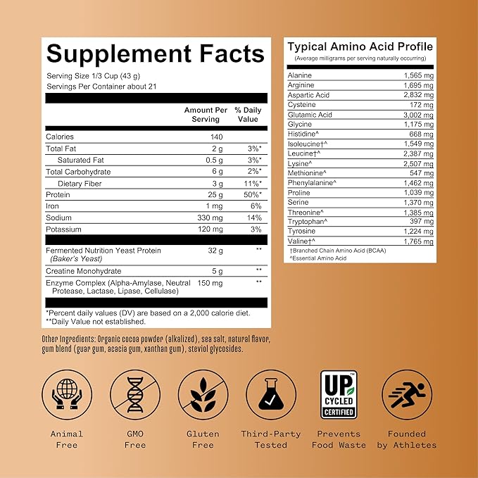 Complete Protein 25g Yeast Protein + 5g Creatine Monohydrate Vegan Dairy-Free Informed Sport Certified Post-Workout Recovery for Endurance Athletes Chocolate 21 Servings