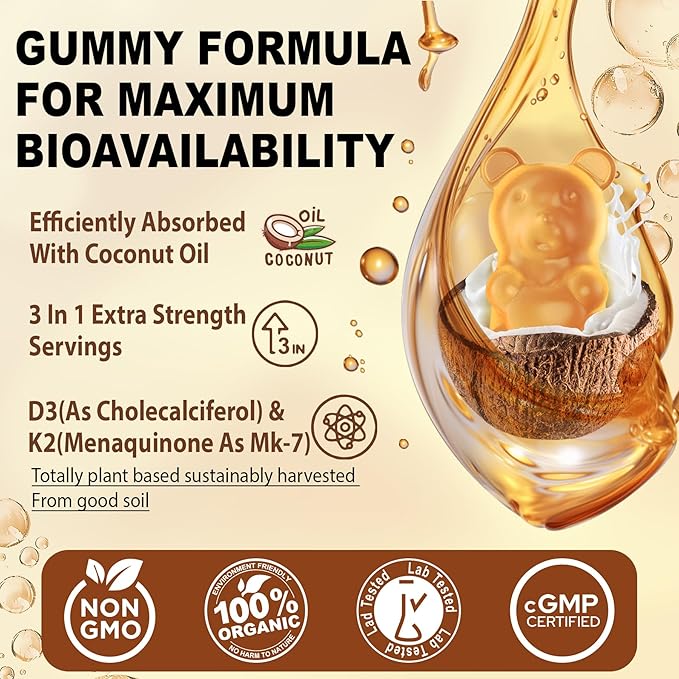 NEVISS 2Pack Vitamin D3 5000iu &amp K2(as MK7) 200mcg Gummies + 600mg Calcium + 1 Pack Liposomal Methyl B12 5000 mcg/10000 mcg