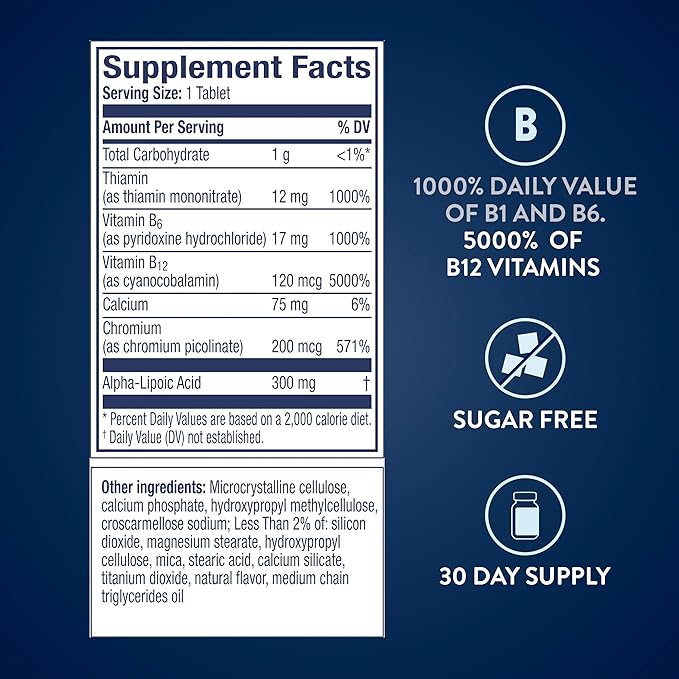 Nervive Nerve Health Glucose Support Tablets Nervive Supplement Nervive Tablet Alpha Lipoic Acid Chromium Picolinate Vitamin B12 B6 B1