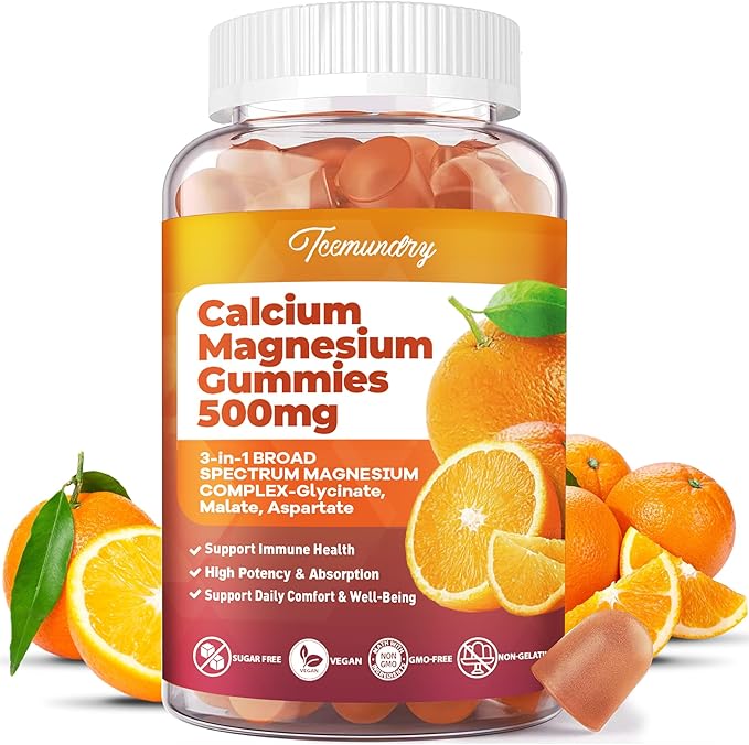 Calcium Magnesium Supplement Gummies for Adults: Calcium Citrate 600 mg with Vitamin D3 &amp K2 for Women Men - Supports B0ne Strength Better Zzz Muscles Energy &amp Immune (60 Count)