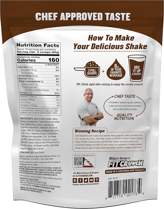 Fit Crunch Tri-Blend Whey Protein Keto Friendly Low Calories High Protein (18 Servings Milk &amp Cookies)