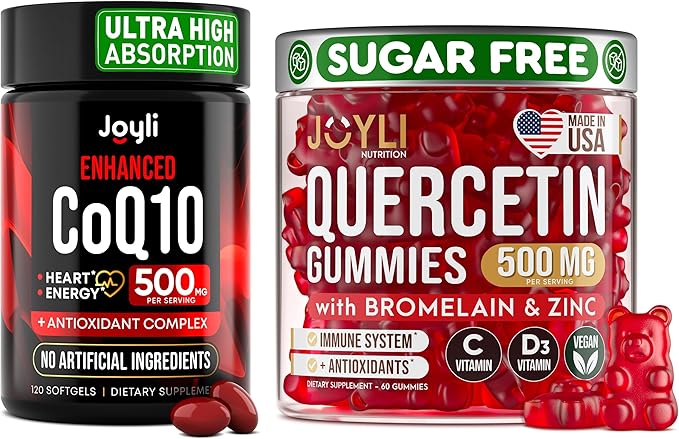 Quercetin with Bromelain &amp CoQ10 500mg Bundle – 120 Coenzyme Q10 Softgels + 60 Sugar-Free Quercetin Gummies with Zinc Vitamin C &amp D3 – Immune Heart &amp Energy Support – USA Made Supplement