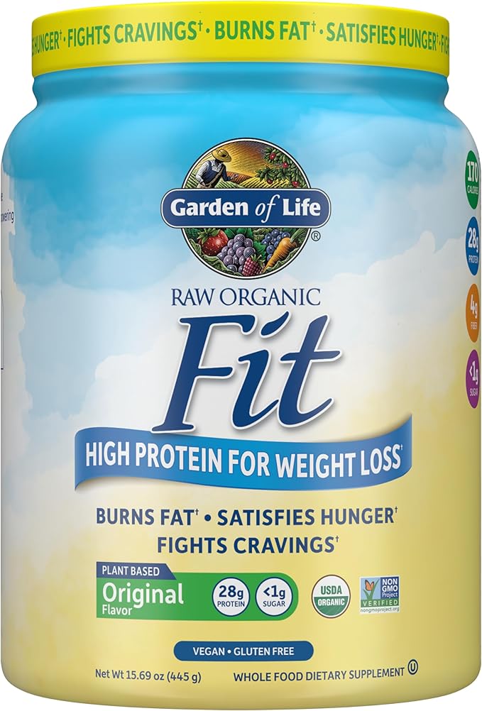 Garden of Life Raw Organic Fit Original Flavor Vegan Protein Powder – 28g Plant Based Powder for Weight Management Raw Protein Probiotics &amp Fiber Non-GMO Gluten-Free Vegan 10 Servings