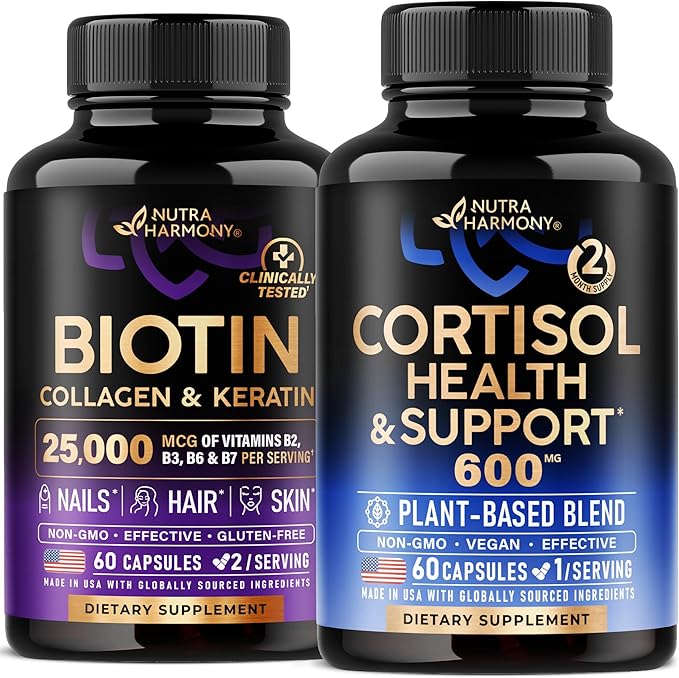 NUTRAHARMONY Biotin Collagen Keratin &amp Cortisol Support Capsules
