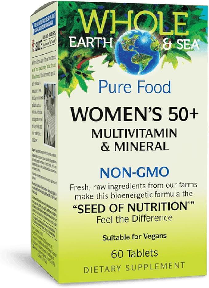 Natural Factors Whole Earth &amp Sea Women's 50+ Multivitamin &amp Mineral - Daily Multivitamin with Calcium Selenium &amp More - Supports Bone &amp Brain Health - 60 Tablets (30 Servings)