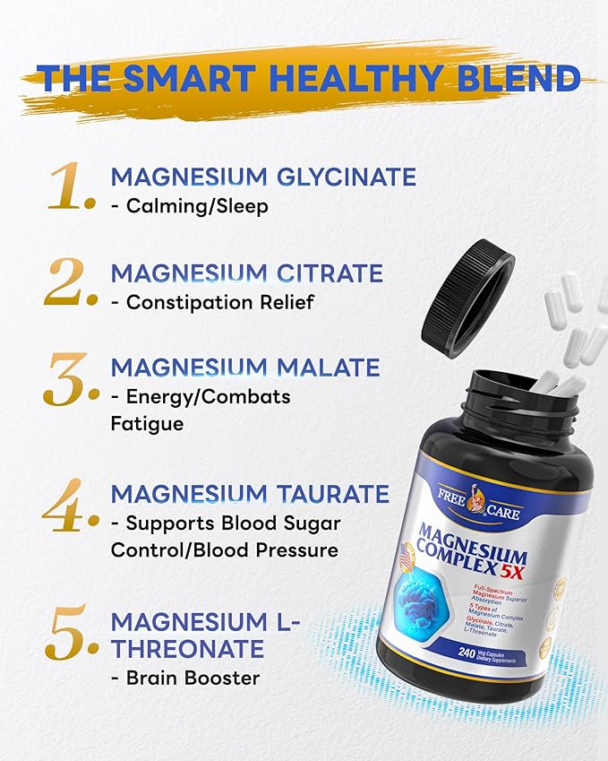 Five-Form Magnesium Complex 820mg High Absorption with GlycinateCitrate MalateTaurate &amp L-Threonate for Sleep Mood Muscle Relaxation &amp Nerve Function – Vegan Non-GMO Made in USA – 240 C