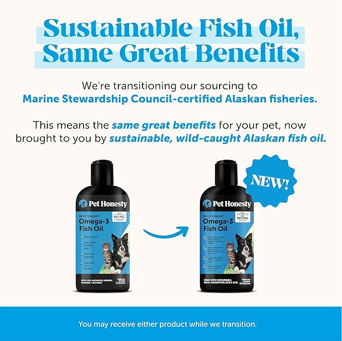 Omega 3 Fish Oil Supplement for Dogs &amp Cats (16oz) Wild Caught Omega 3 Fish Oil for Skin and Coat Health Supports Shedding Skin &amp Coat Immunity Joint Brain &amp Heart EPA + DHA