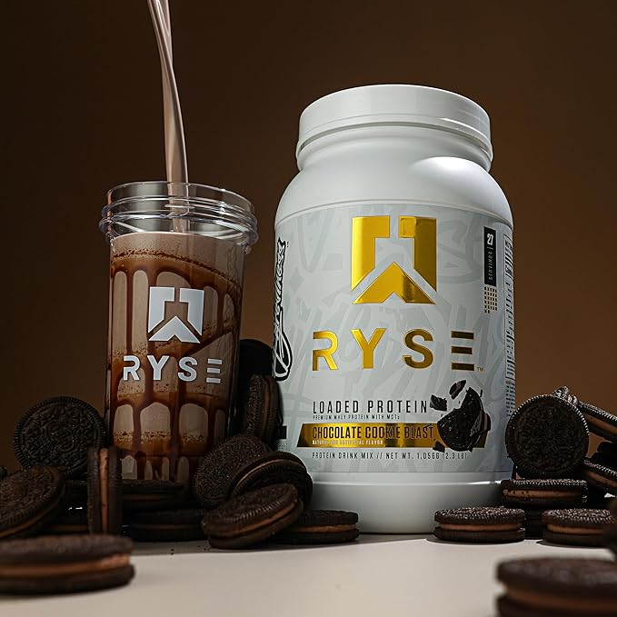 RYSE Loaded Protein Powder - Chocolate Cookie Blast - 25g Whey Protein Isolate &amp Concentrate with Prebiotic Fiber &amp MCTs - Low Carb Low Sugar Digestive-Friendly - 20 Servings / 1.5 lb Tub