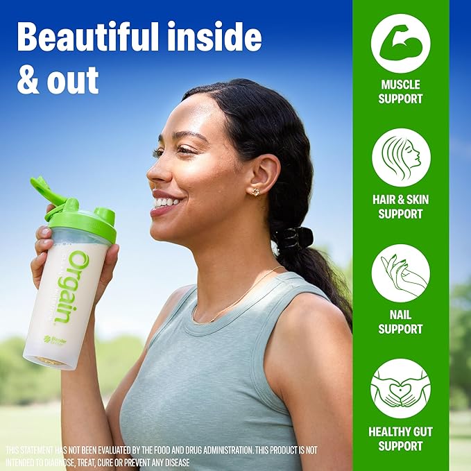 Orgain Protein Powder + Collagen Creamy Chocolate Fudge - 25g of Protein 10g Collagen Peptides Type I &amp III 1B CFU Probiotics Supports Hair Skin Nail Joint &amp Gut Health Gluten Free -
